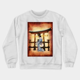 Japanese Geisha Girl and Torii Gate Crewneck Sweatshirt
